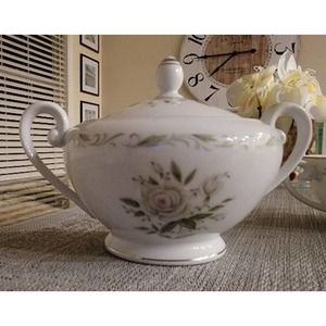 Romance Diamond China Covered Sugar Bowl and Tea Cup